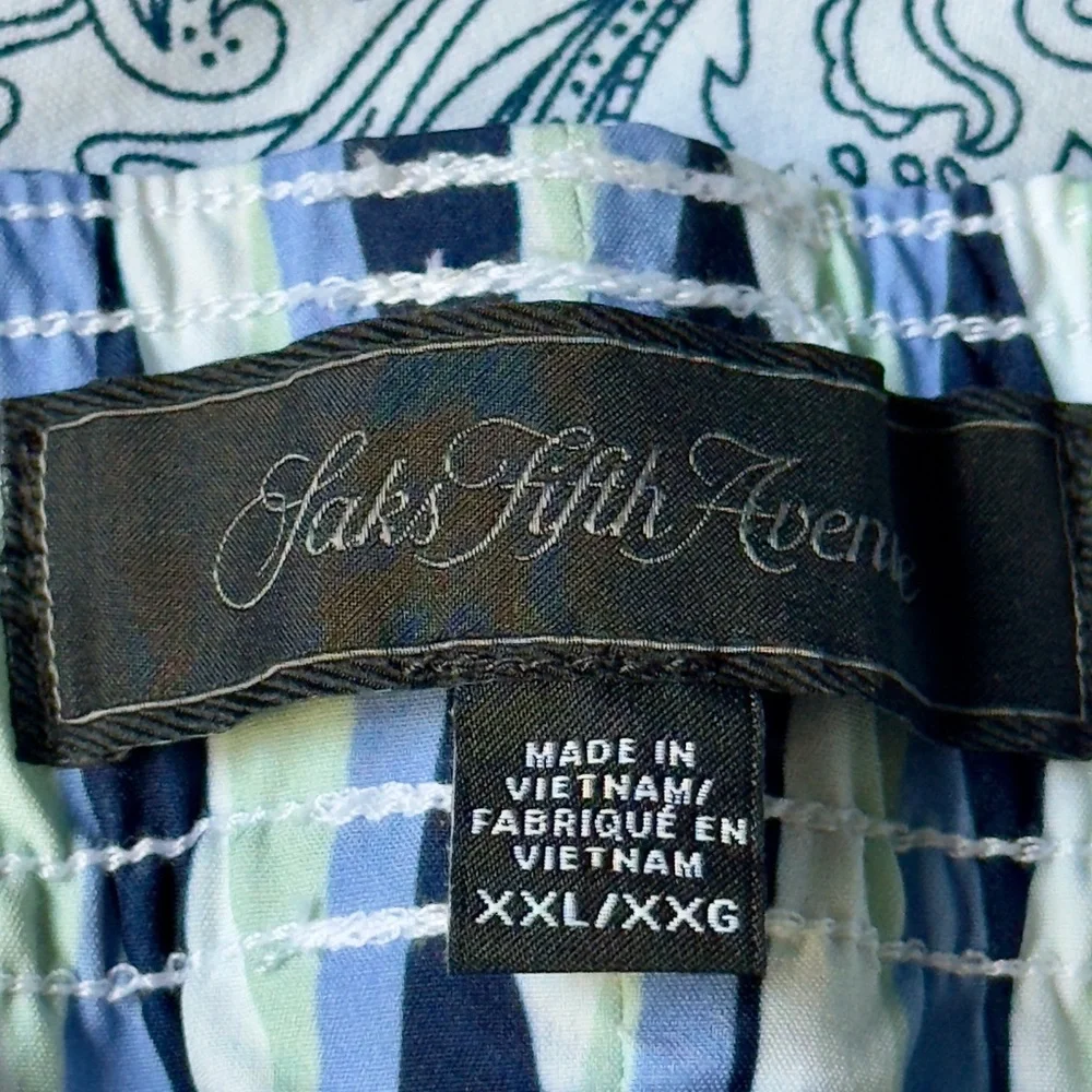 Saks Fifth Avenue NWT XXL Blue Geometric Swim Trunks Drawstring